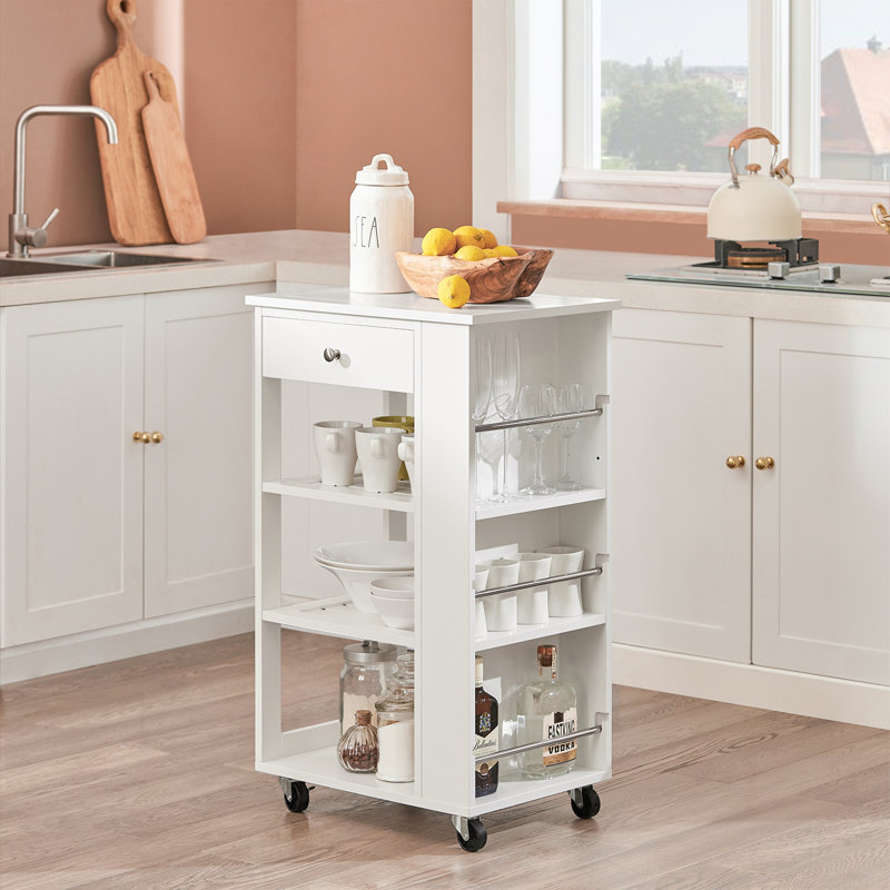 Kamille Wood Kitchen Cart, White/Silver