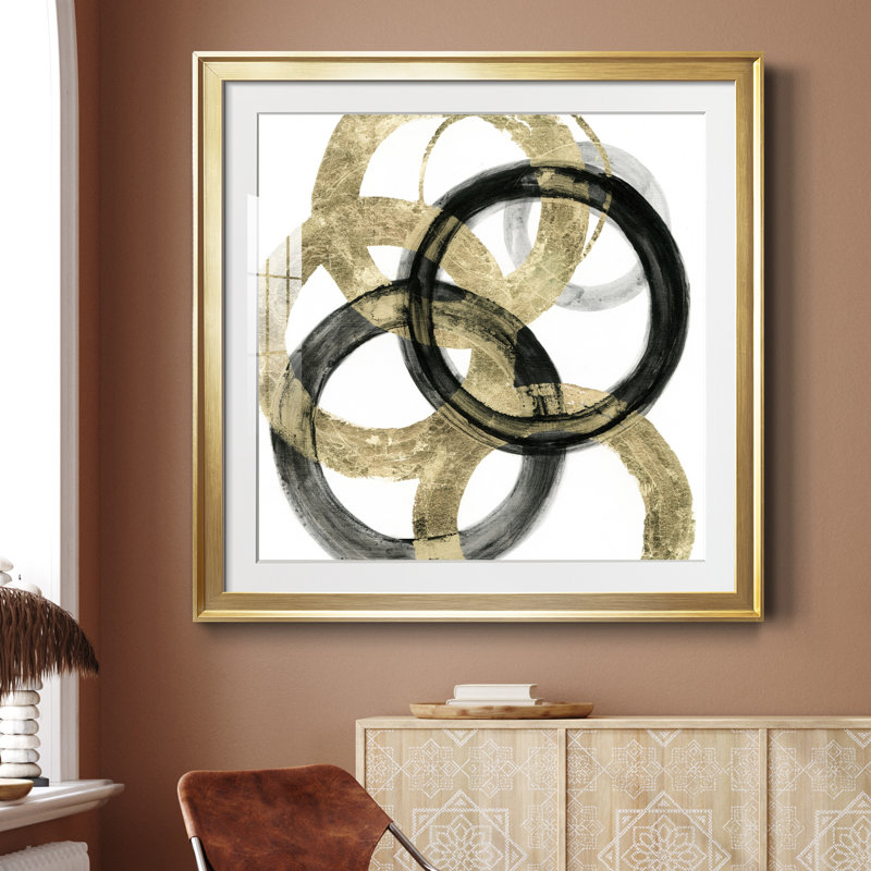 Cochon doré - peinture encadrée, Encadrement doré, H 26,5 po x l 26,5 po x P 1,5 po