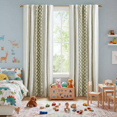 1 panneau de rideau imprimé en coton 50 po x 95 po avec rayures en chenille et doublure vert