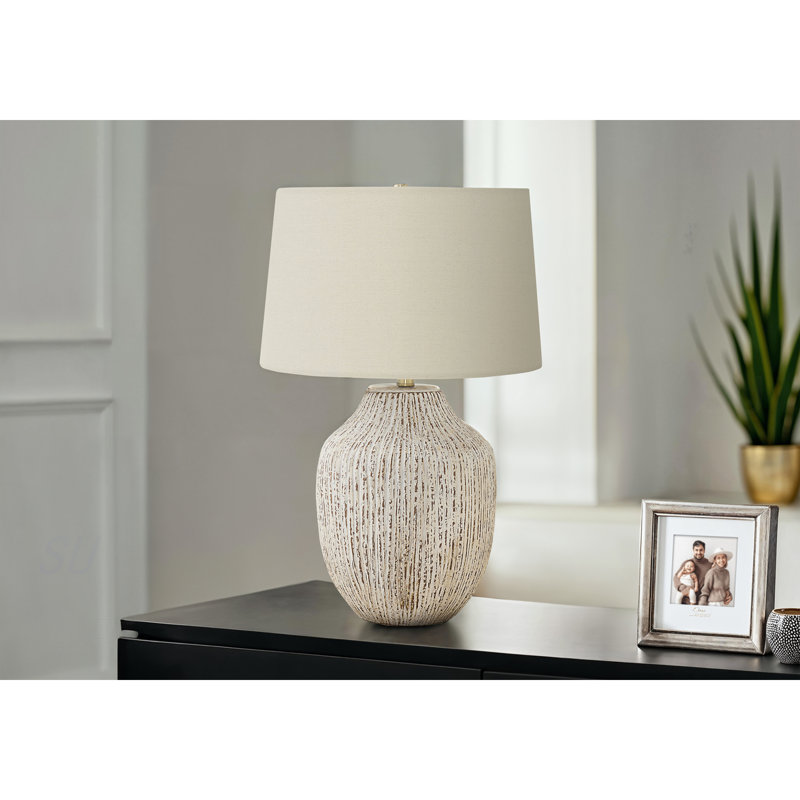 Lighting, H 26 po, lampe de table, céramique crème, abat-jour ivoire / crème, transitionnel