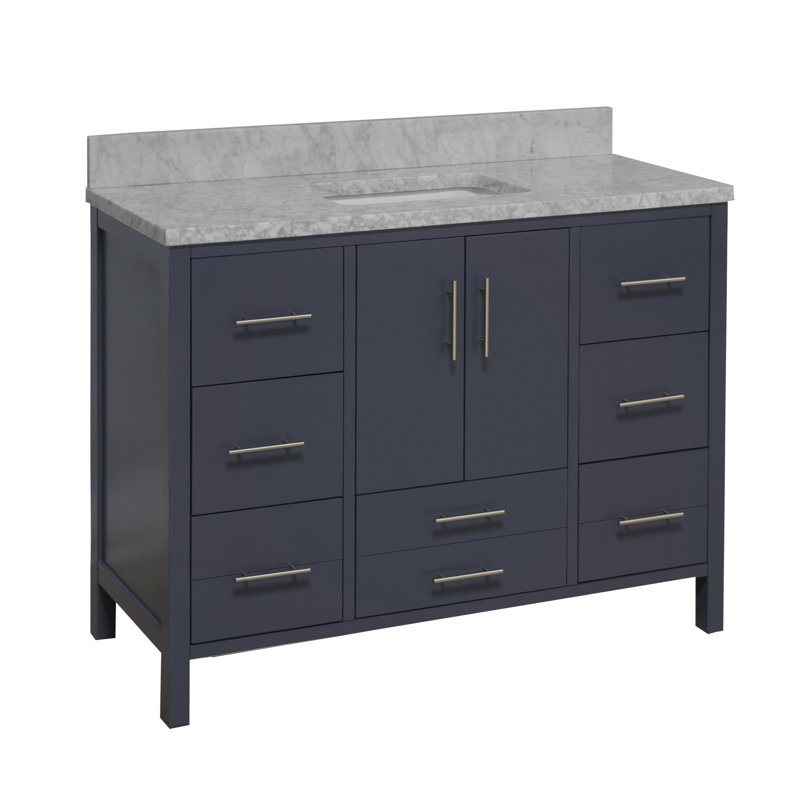 Ensemble de meuble-lavabo simple 48 po Kiara, Gris marine, Marbre