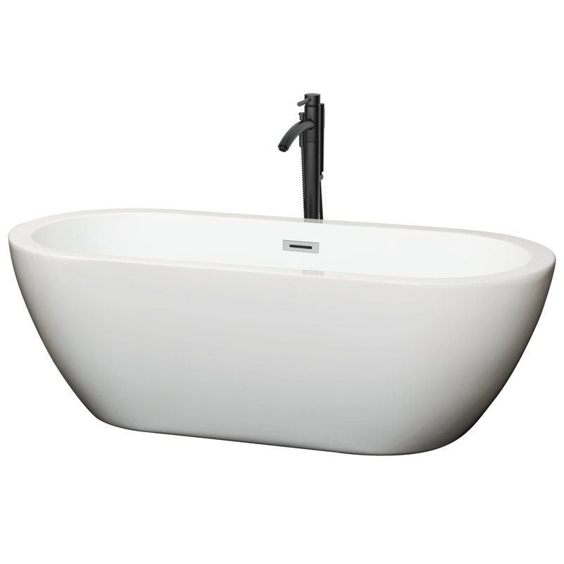 Soho 68'' x 31'' Soaking Acrylic Bathtub with Faucet, White/Polished Chrome/Matte Black