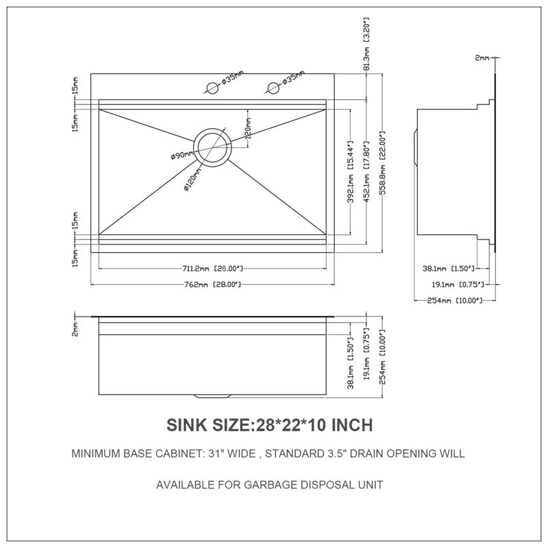 28 Inch Drop In Kitchen Sink - 28 "X 22" Kitchen Sink Stainless Steel 16 Gauge Workstation Sink Drop-In Topmount Single Bowl Kitchen Sink