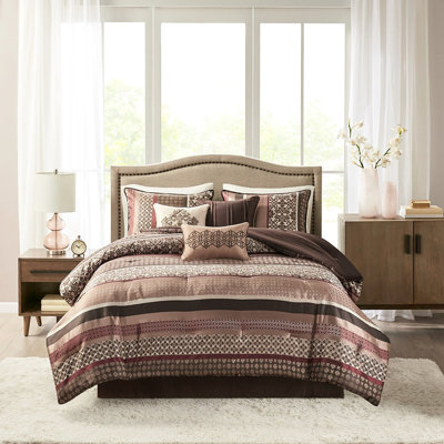 Édredon 7 pièces Red King, charmant avec motifs géométriques, literie, lavable à la machine, édredon, taies décoratives, coussins, jupe de lit rouge, détail splendide, décoratif