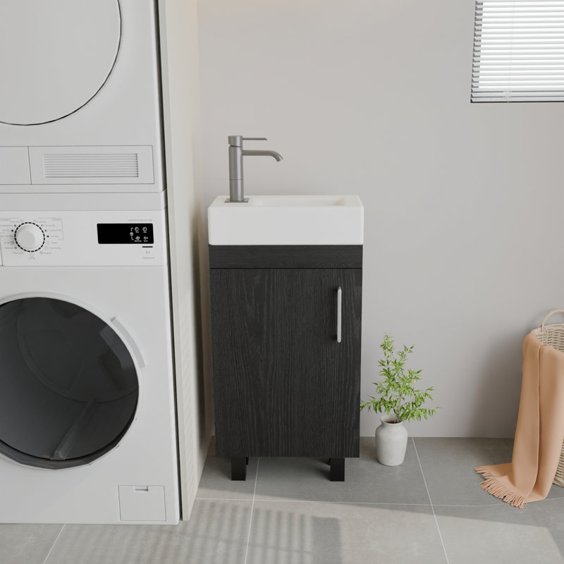 16" Bathroom Vanity Sink Combo for Small Space, Freestanding Bathroom Cabinet with Undermount Ceramic Sink, Modern Bathroom Storage Vanity Soft-Close Doors