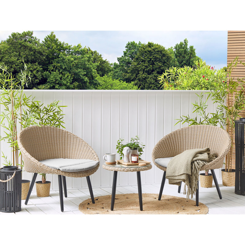 Magby 2 - Person Wicker Patio Dining Set with Round Table , Cushions Included