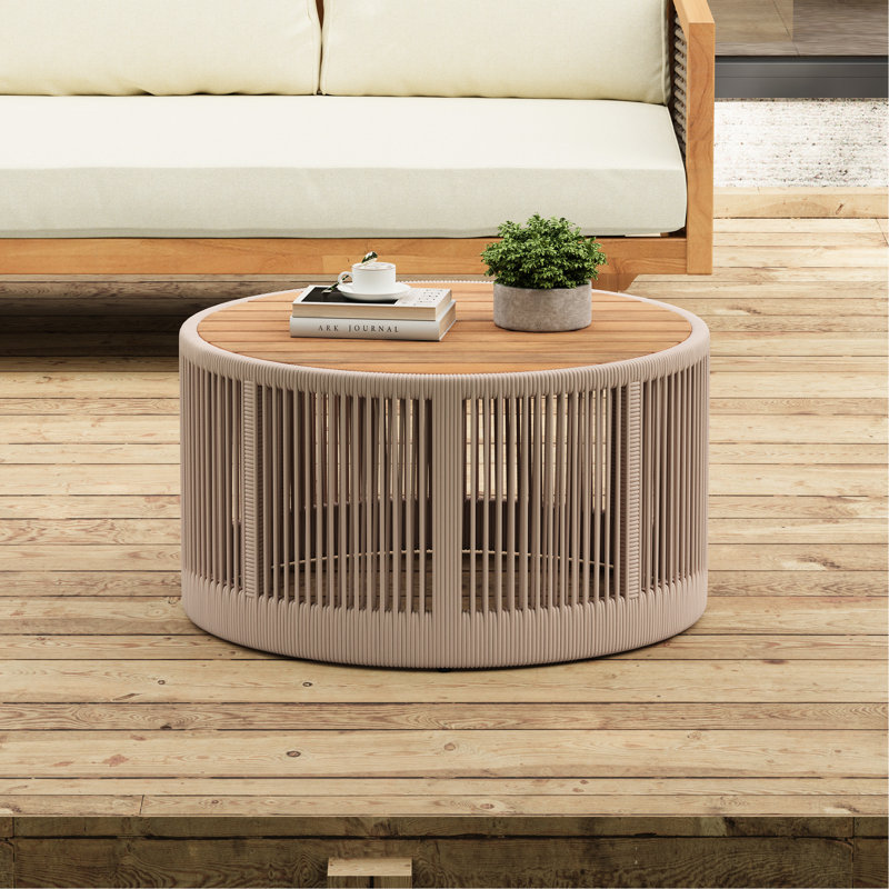 Bois, table basse, corde, fer, intempéries, décor rustique, surface de 26 pouces, peu d'entretien