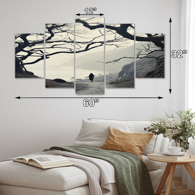 «Country Road Desolate Winter Landscape - Countryside», ensemble d'art mural 5 pièces, H 32 po x l 60 po
