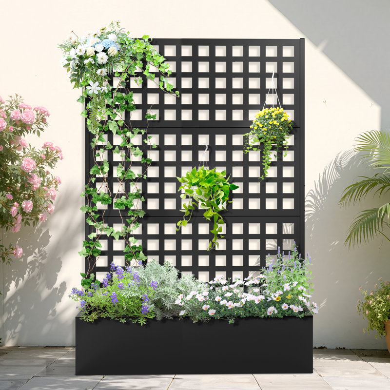 Mur de jardinière en métal avec treillis, lit de jardin surélevé avec écran d'intimité, jardinière d'extérieur pour plantes grimpantes, vignes, fleurs et légumes