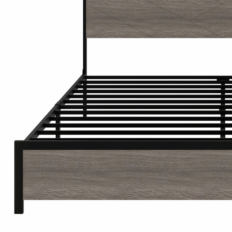 Base de lit plateforme avec tête de lit à DEL avec rangement et 2 USB, grand rangement sous le lit