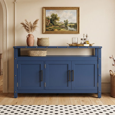 Wood 3-Door Sideboard Buffet Cabinet with Open Display Shelf, Dual-Level Enclosed Storage and Adjustable Feet