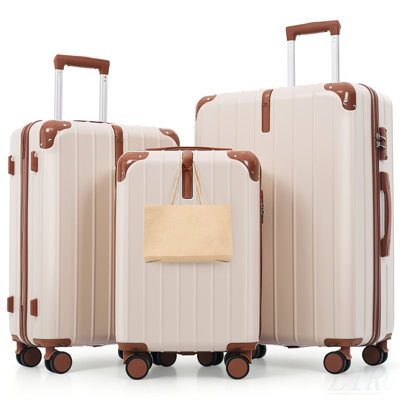 Premium ABS Travel Luggage Set with 360° Spinner Wheels, TSA Locks, and Adjustable Handles in Ivory and Brown