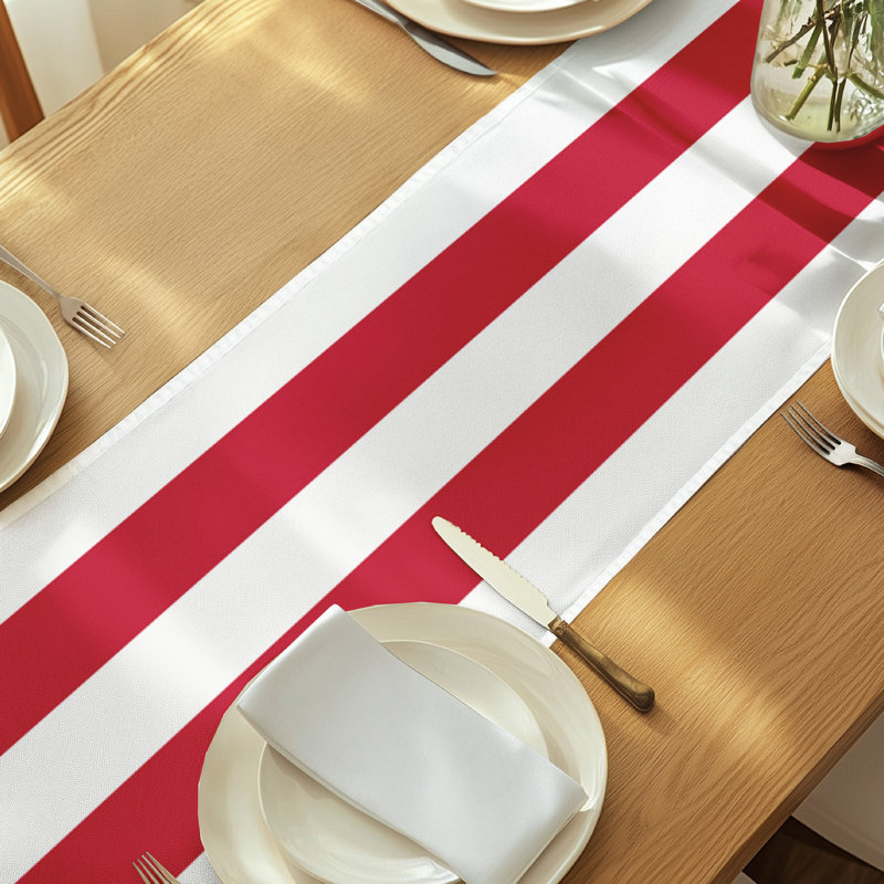 Red Striped Table Runner 108" x 14", 108" L x 14" W, Red