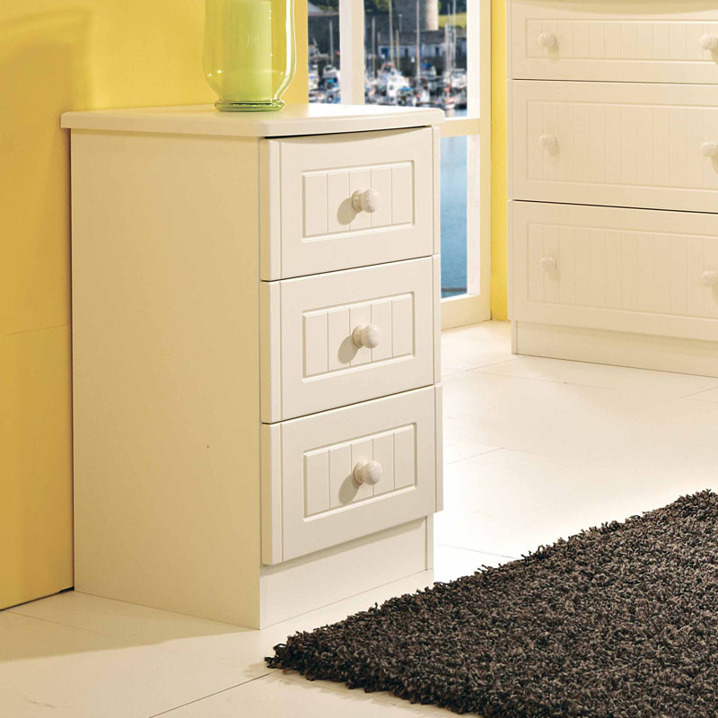 Fully Assembled Saxena 3 Drawer Bedside Table, Cream