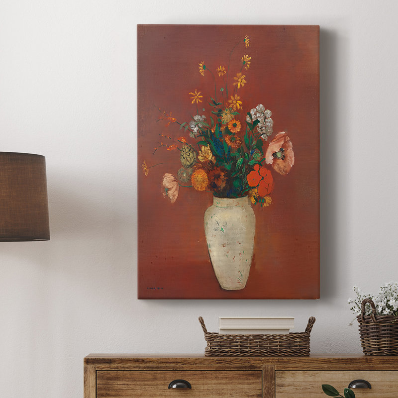 Bouquet dans un vase chinois - toile tendue par Odilon Redon, 8 x 12