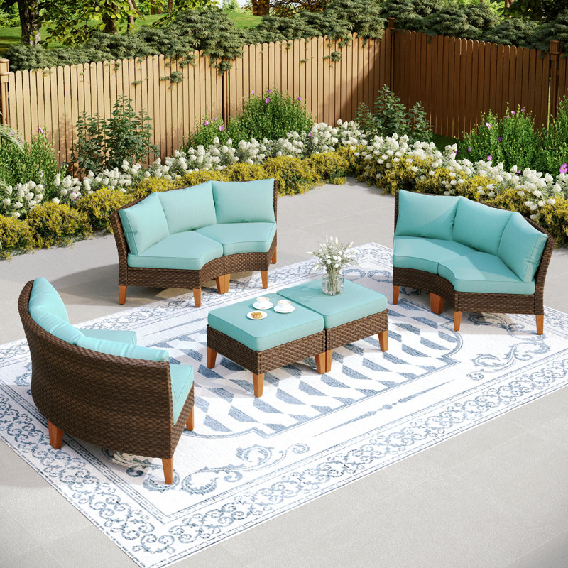 All Weather Wicker/Rattan 8 - Person Seating Group with Cushion, Blue