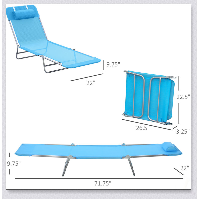 Chaise longue de piscine pliante Outsunny, dossier inclinable réglable, structure en acier et filet à séchage rapide pour le confort de la plage, de la cour et du patio