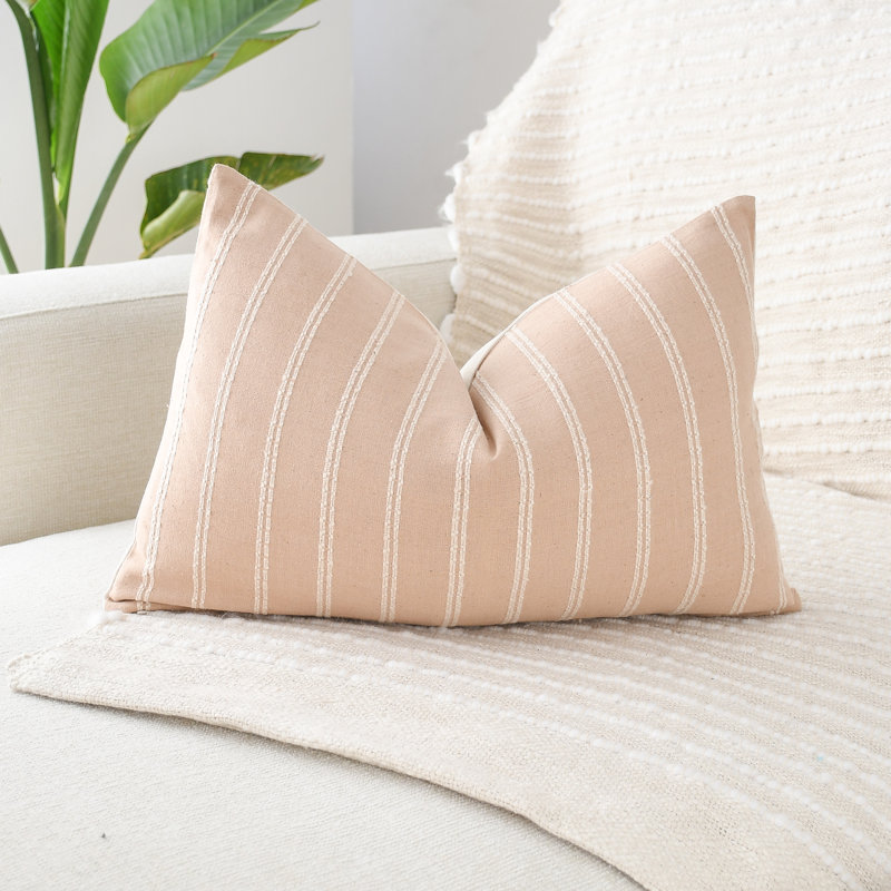 Thai PInkBeige Lumbar, Rectangle 12"H x 22"W, Pink/Beige