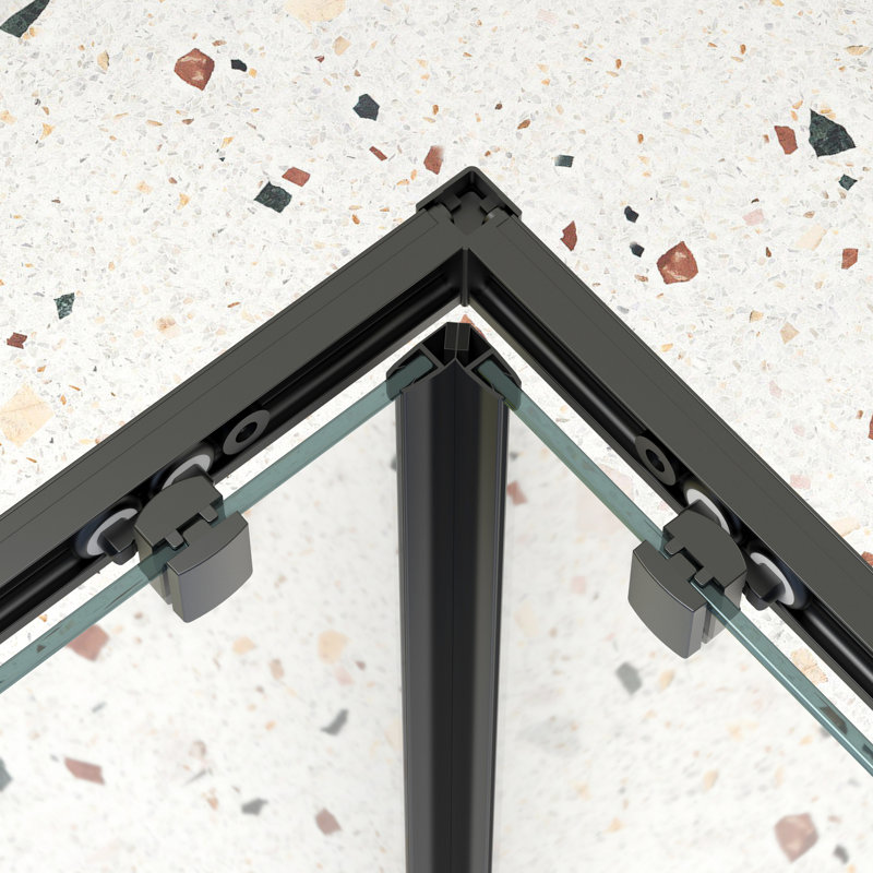 Matte Black Shower Door With 1/4" Tempered Clear Glass, 34.625 In. X 72 -angle Enclosure And Stainless Steel Handle Sliding In Black, Pivot Enticing