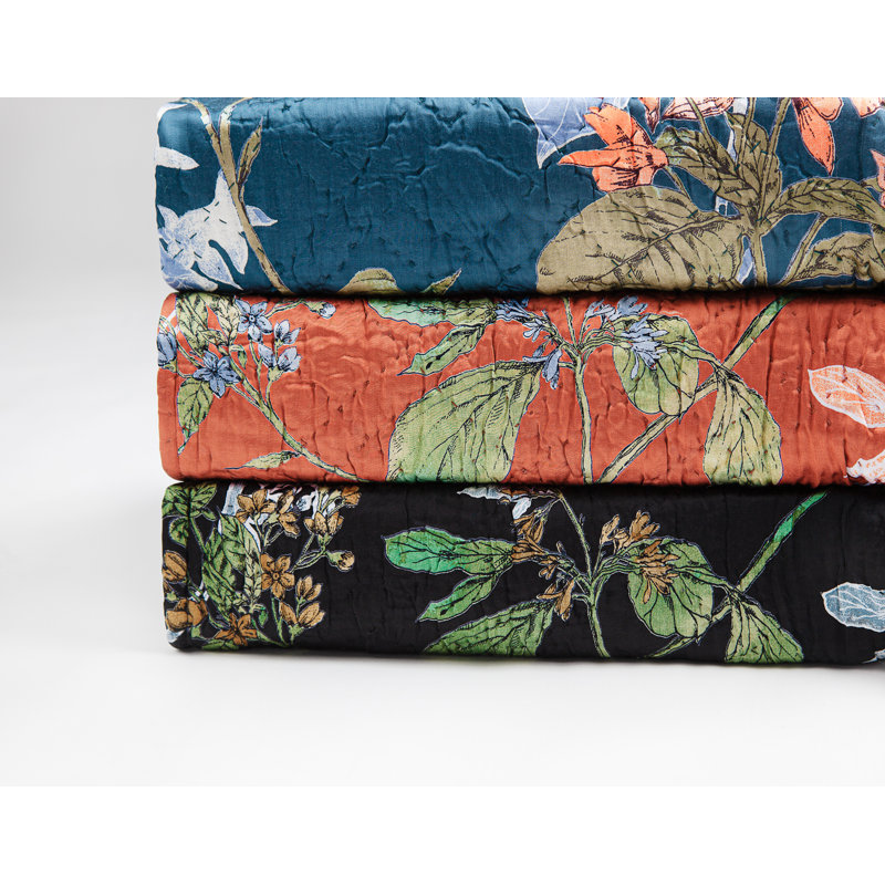Courtepointe en mélange de coton Fizzah - simple, Courtepointe simple, Motif floral marine