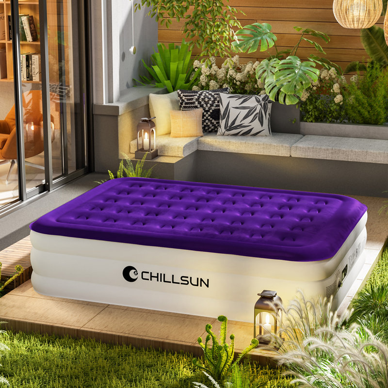 CHILLSUN 18 inch Double-High Air Mattresses with Built-in Pump, Queen