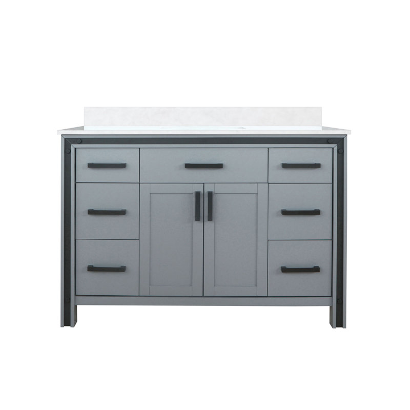 Ziva 48 in W x 22 in D White Single Bath Vanity and White Top, Dark Gray, White Cultured Marble