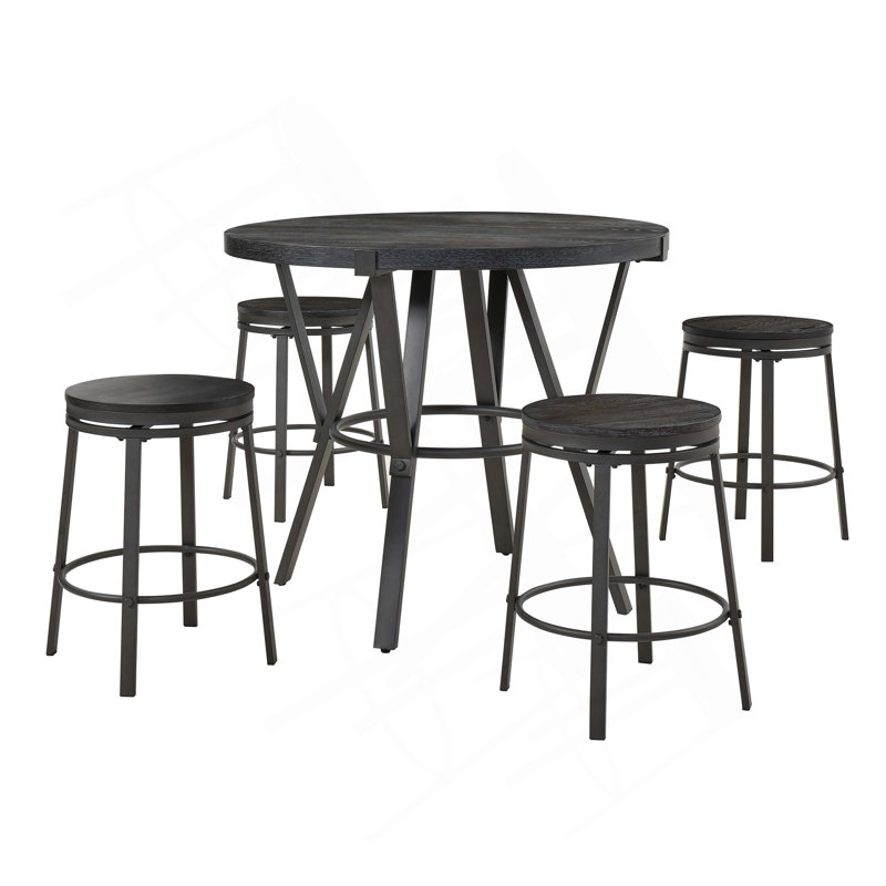 Table de salle à manger en bois avec 4 tabourets pivotants