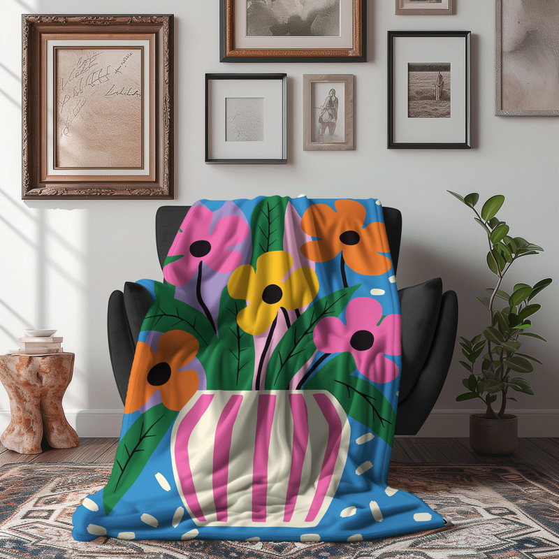 «Abstract Blossom Dance» - couverture en sherpa de qualité supérieure - reproduction d'art luxueuse, Grand lit