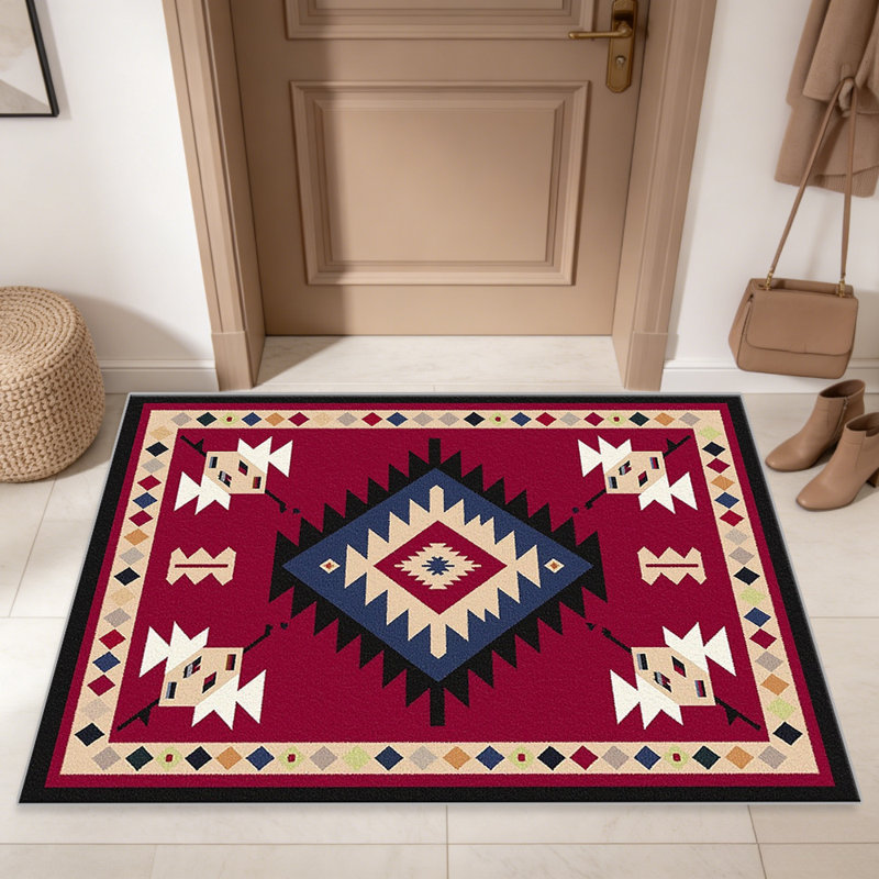 Red Southwestern carpet-easy to clean, machine-washable, soft and comfortable; suitable for door mats, kitchens, living rooms, bedrooms, corridors, and laundry areas. Easy to clean, durable carpet for home decoration.