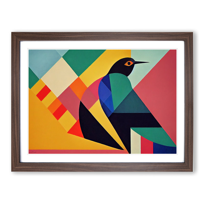 Riveting Abstract Bird - Single Picture Frame Print, 46cm H x 64cm W x 2cm D, Walnut Framed
