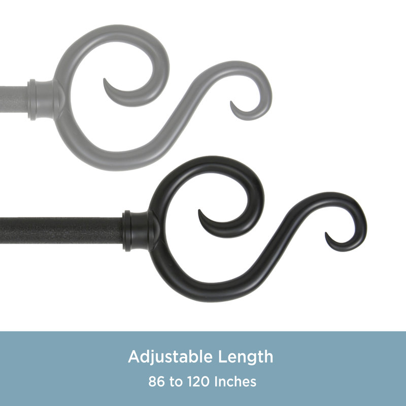 Andover Scroll Hook 5/8" Black Adjustable 0.625'', 86" - 120"