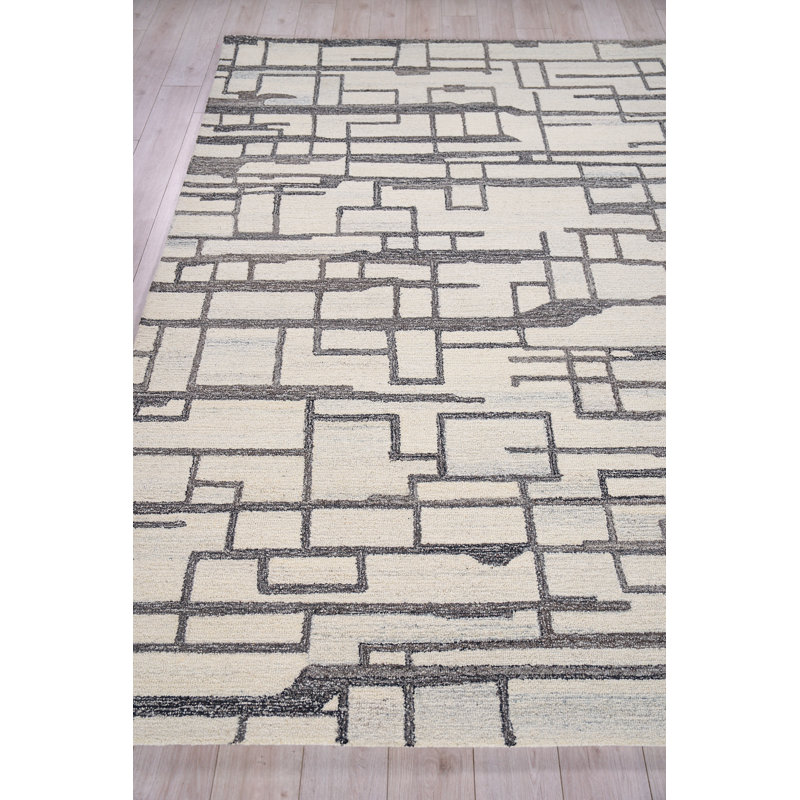 Naturals Hand Tufted Geometric Area Rug in Charcoal/Ivory/Gray, Rectangle 8' x 14'