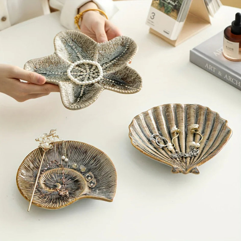 Jewelry Tray - Dual-Color Ceramic Starfish, Brown, Starfish