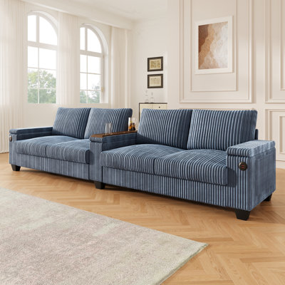 133" Corduroy Sofa Couch,Oversized Modern Comfy Sofa with USB Charge Port and Storage Arms