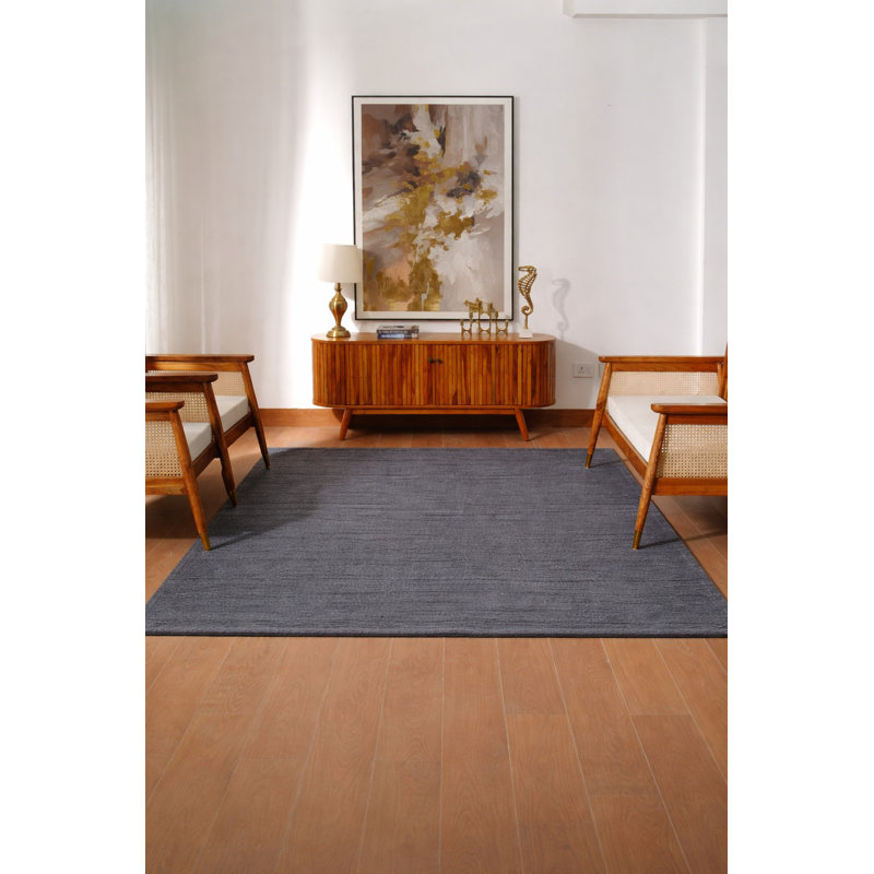 Tapis kilim en laine tissés à la main et à plat Alithea - 8 pi x 8 pi, carré, couleur gris anthracite, motif uni uni, tapis faits à la main à poils courts pour le salon, la chambre à coucher