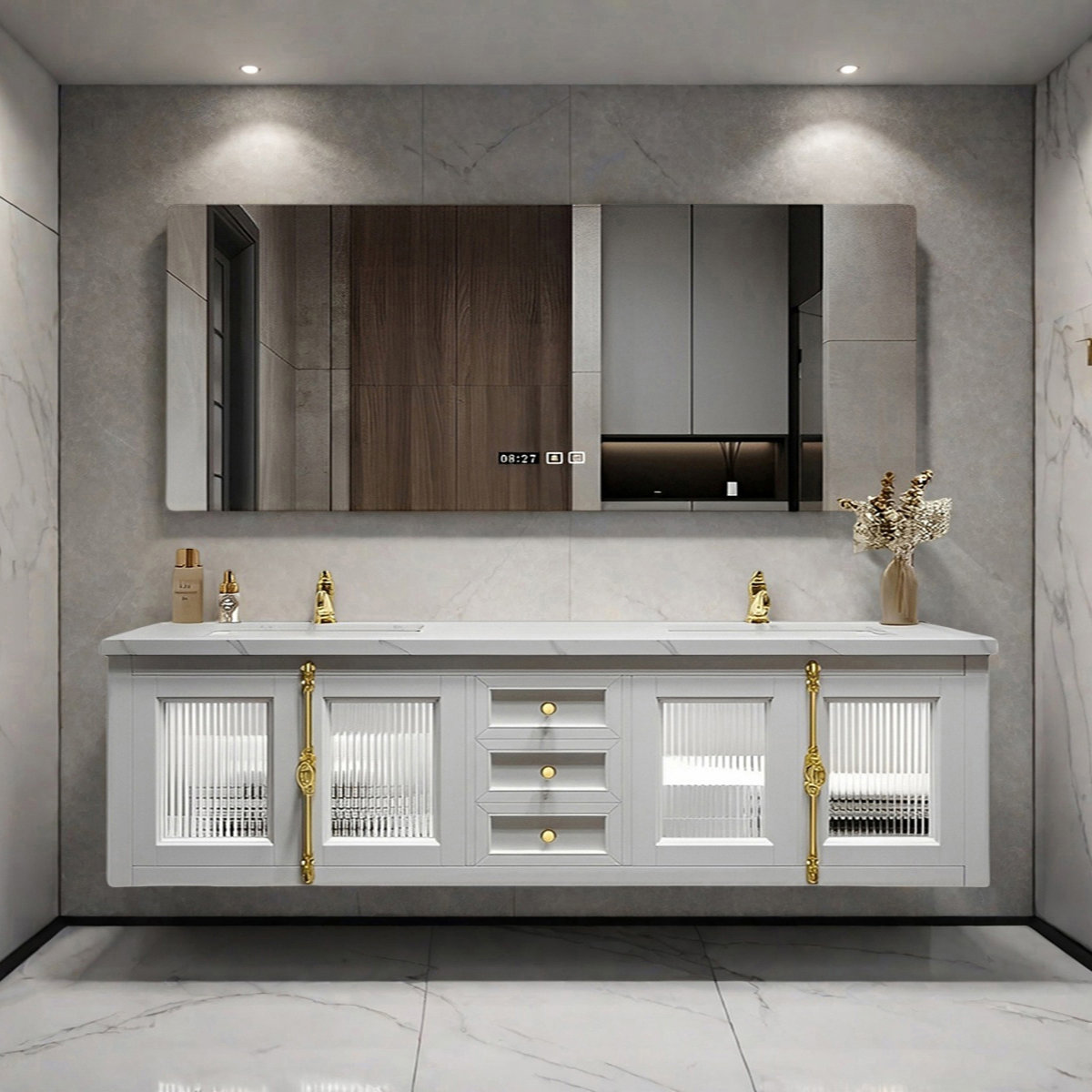 Basin Slab Backop French double basin rock slab bathroom cabinet - Wayfair Canada