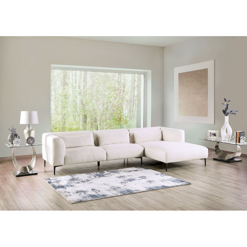 Marshay Upholstered L-Shaped Sectional, Right Hand Facing, White Linen Blend