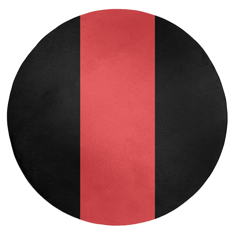 Tapis noir/rouge rayé, Rond 5 pi