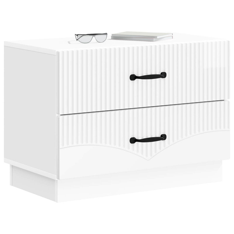 62cm W Manufactured Wood Bedside Table, High Gloss White