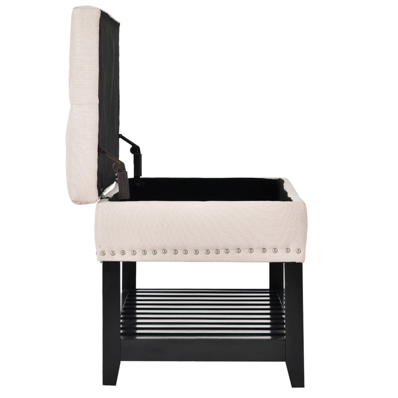Banc de rangement en bois massif Radwa, Beige
