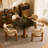 33-inch Square Solid Wood Table with Kato Weave Accents and Marble-Like Texture