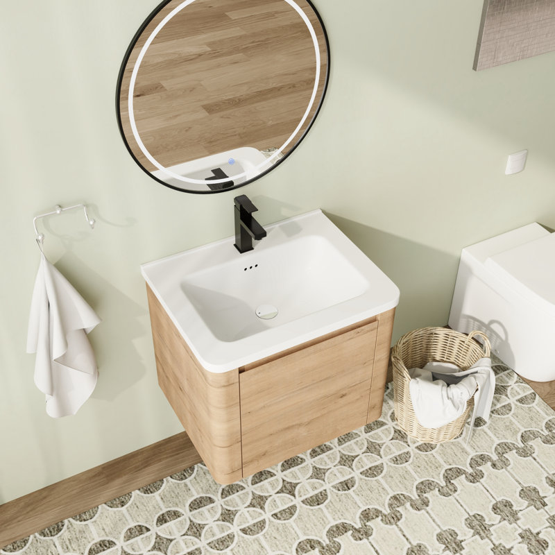 Wall-Mounted Floating Bathroom Vanity with Ceramic Top, 24"