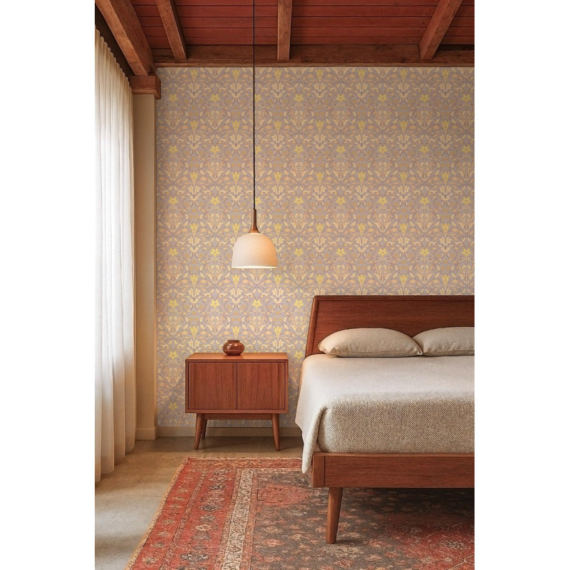 Ribbon Lily - Wallpaper, Dusty Lilac, Peel & Stick