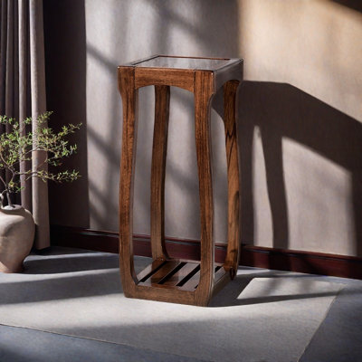 Solid Wood Double - Layer Plant Stand Natural by Zhang