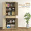 Armoire autoportante Boho avec décor en rotin, 4 portes, tiroir, 5 tablettes à niveaux et rangement réglable, finition chêne
