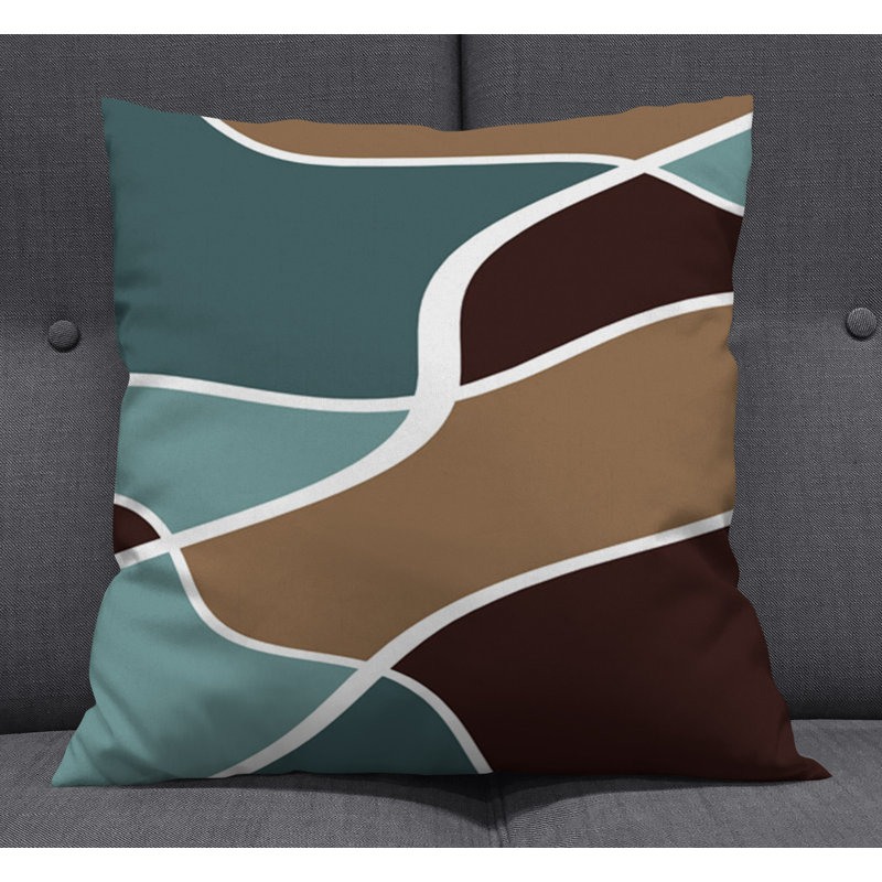 Throw Pillow With Insert, Blue/Brown Abstract 5, 18"H x 18"W