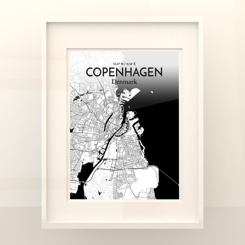 Copenhagen City Map In Ink - No Frame Print, 20cm H x 16cm W x 0.05cm D