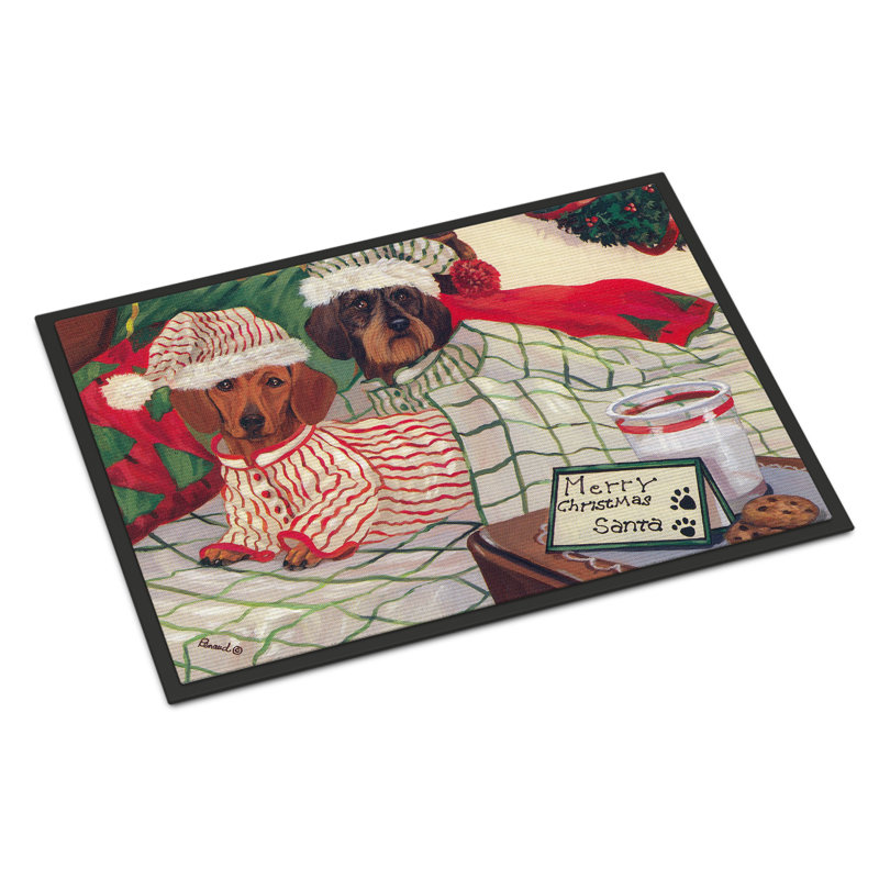 Tapis d'entrée antidérapant Guerriero, Teckel en attente du père Noël, L 24 po x L 36 po