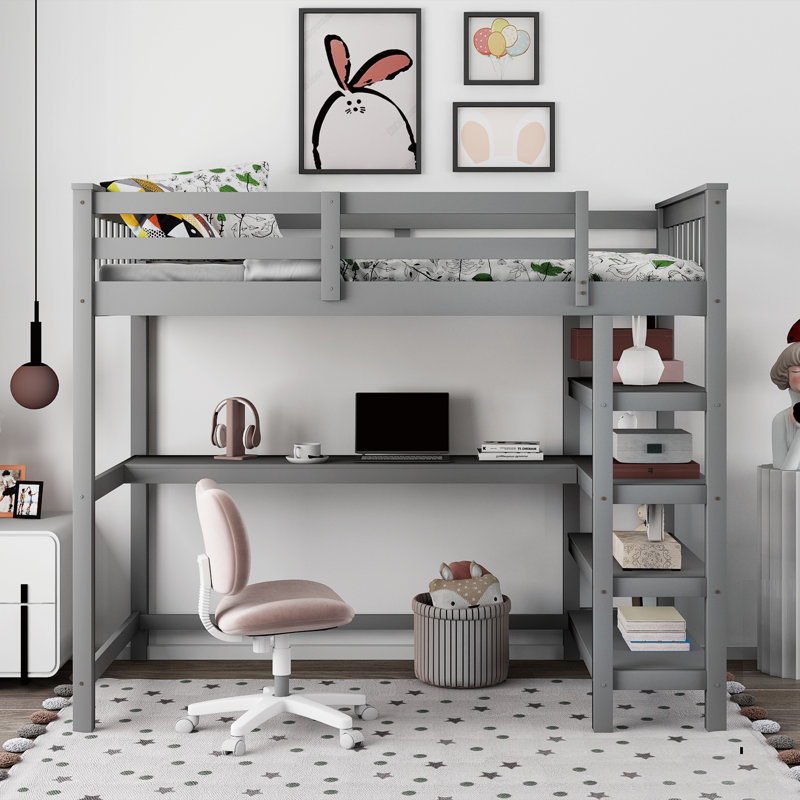 Gerlean Kids Loft Bed, Twin, Gray