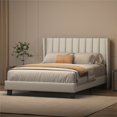 Upholstered Bed Frame with Channel Tufted Headboard